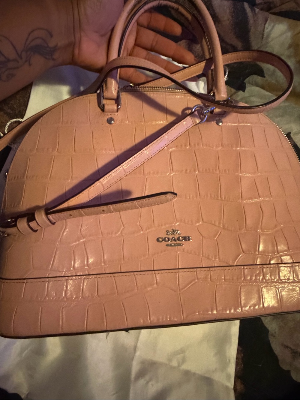 Coach Croc-Embossed Blush Pink Leather Dome Satchel